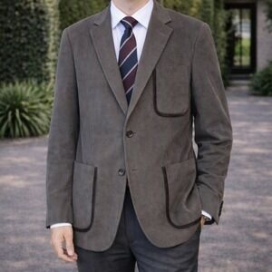 GUCCI Men's Brown Canvas Suede Trim‎ Blazer Jacket Made in Switzerland Size 54R